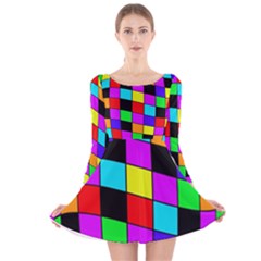 Colorful Cubes  Long Sleeve Velvet Skater Dress by Valentinaart