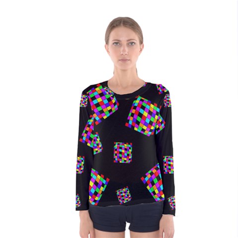 Flying  Colorful Cubes Women s Long Sleeve Tee by Valentinaart