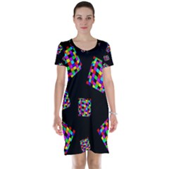 Flying  Colorful Cubes Short Sleeve Nightdress