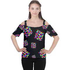 Flying  Colorful Cubes Women s Cutout Shoulder Tee