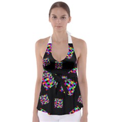 Flying  Colorful Cubes Babydoll Tankini Top