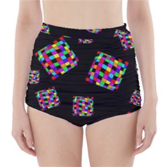 Flying  Colorful Cubes High-waisted Bikini Bottoms