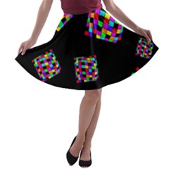 Flying  Colorful Cubes A-line Skater Skirt by Valentinaart