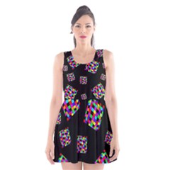 Flying  Colorful Cubes Scoop Neck Skater Dress