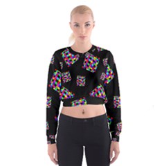 Flying  Colorful Cubes Women s Cropped Sweatshirt by Valentinaart