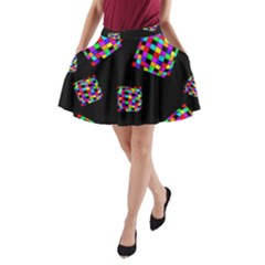 Flying  Colorful Cubes A-line Pocket Skirt by Valentinaart