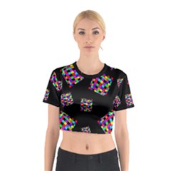 Flying  Colorful Cubes Cotton Crop Top