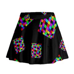 Flying  Colorful Cubes Mini Flare Skirt by Valentinaart