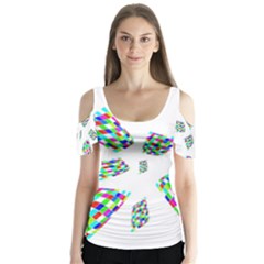 Colorful Abstraction Butterfly Sleeve Cutout Tee 