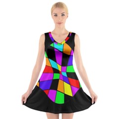 Abstract Colorful Flower V-neck Sleeveless Skater Dress by Valentinaart