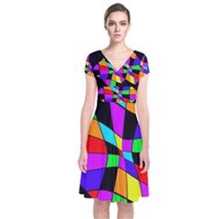 Abstract Colorful Flower Short Sleeve Front Wrap Dress by Valentinaart