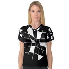 Black And White Abstract Flower Women s V-neck Sport Mesh Tee