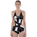 Black and white abstract flower Cut-Out One Piece Swimsuit View1