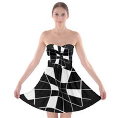 Black And White Abstract Flower Strapless Dresses