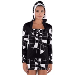 Black And White Abstract Flower Women s Long Sleeve Hooded T-shirt