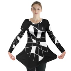 Black And White Abstract Flower Long Sleeve Tunic 