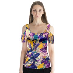 Flower Petal Brushstrokes Butterfly Sleeve Cutout Tee 