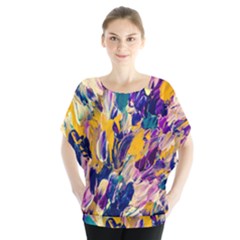 Flower Petals Brushstrokes Batwing Chiffon Blouse