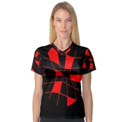 Red Abstract Flower Women s V-neck Sport Mesh Tee