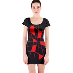 Red Abstract Flower Short Sleeve Bodycon Dress by Valentinaart