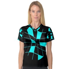 Blue Abstract Flower Women s V-neck Sport Mesh Tee