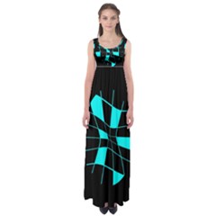 Blue Abstract Flower Empire Waist Maxi Dress