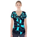 Blue abstract flower Short Sleeve Front Detail Top View1