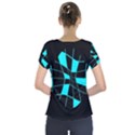 Blue abstract flower Short Sleeve Front Detail Top View2