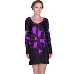 Purple Abstract Flower Long Sleeve Nightdress