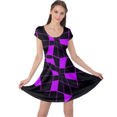 Purple Abstract Flower Cap Sleeve Dresses by Valentinaart