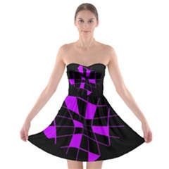 Purple Abstract Flower Strapless Dresses