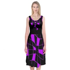 Purple Abstract Flower Midi Sleeveless Dress