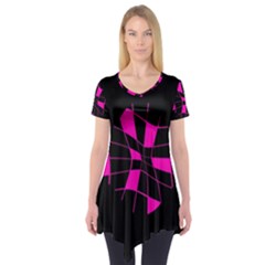 Pink Abstract Flower Short Sleeve Tunic 