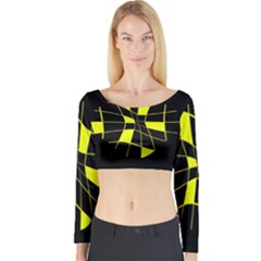 Yellow Abstract Flower Long Sleeve Crop Top