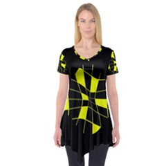 Yellow Abstract Flower Short Sleeve Tunic  by Valentinaart