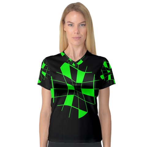 Green Abstract Flower Women s V-neck Sport Mesh Tee by Valentinaart