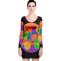 Colorful Circle  Long Sleeve Velvet Bodycon Dress by Valentinaart