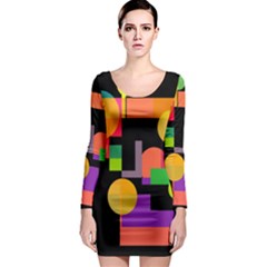 Colorful Abstraction Long Sleeve Bodycon Dress by Valentinaart