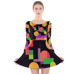 Colorful Abstraction Long Sleeve Velvet Skater Dress