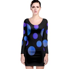 Blue Circles  Long Sleeve Bodycon Dress