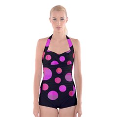 Pink Abstraction Boyleg Halter Swimsuit 