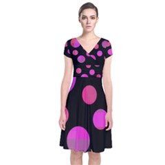 Pink Abstraction Short Sleeve Front Wrap Dress