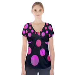 Pink Abstraction Short Sleeve Front Detail Top