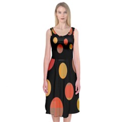 Orange Abstraction Midi Sleeveless Dress