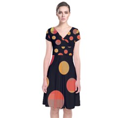 Orange Abstraction Short Sleeve Front Wrap Dress