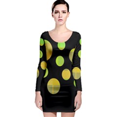 Green Abstract Circles Long Sleeve Bodycon Dress