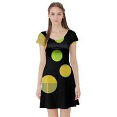 Green Abstract Circles Short Sleeve Skater Dress