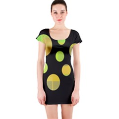 Green Abstract Circles Short Sleeve Bodycon Dress by Valentinaart