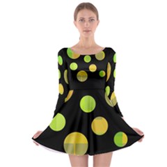 Green Abstract Circles Long Sleeve Skater Dress by Valentinaart