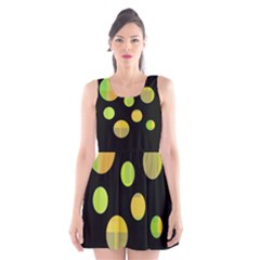 Green Abstract Circles Scoop Neck Skater Dress